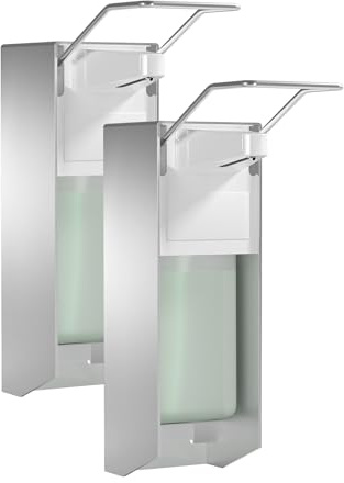 HOUSEHOLD WORLD Eurospender,Seifenspender,1000Ml,2er Set,Aluminium,Weiß | Seifenspender Wandbefestigung, Soap Dispenser Mit Ellbogendruck Für Desinfektionsmittel Und Handseifen, Weißer Seifenspender