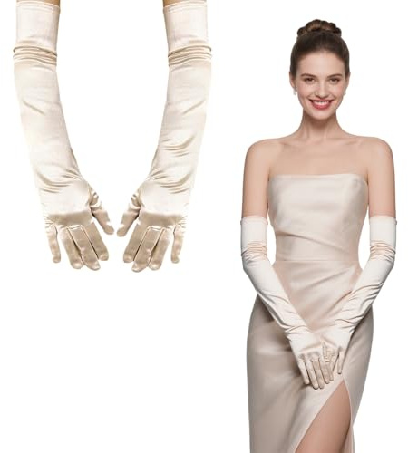 Lufdegim Lange Handschuhe Damen 1920s Style Satin Handschuhe Classic Abendhandschuhe Karneval Halloween Party Kostüm (1, Champagner, 52cm)