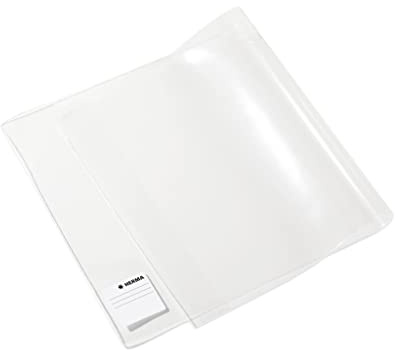 HERMA 14270 Buchumschlag 27 x 54 cm Basic, Buchhülle mit Beschriftungsetikett & Kantenschutz aus abwischbarer Polypropylen-Folie, Buchschoner für Schulbücher, transparent