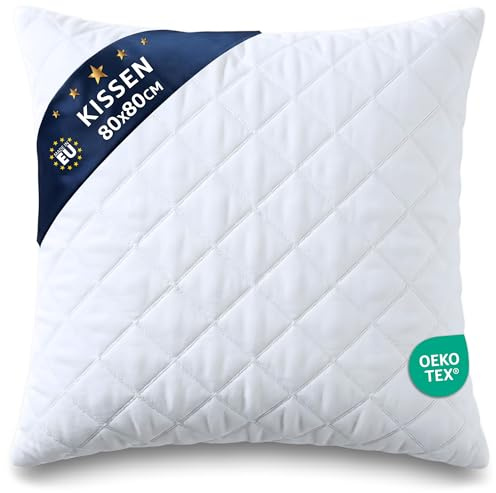 Amazinggirl Kopfkissen 80x80 cm - Kissen Allergiker Schlafkissen Polster Pillow Made in EU und Pillows for Sleeping 80 x 80 Bett Kissens für Schlafen Oeko-Tex Weiß