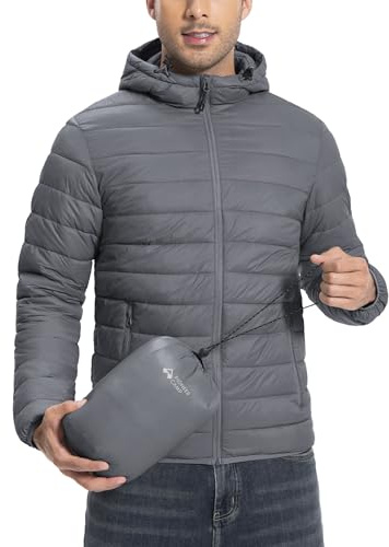 Pioneer Camp Leichte verstaubare Pufferjacke für Herren, mit Kapuze, isoliert, thermisch, bauschig, Winterjacken für Laufen, Reisen
