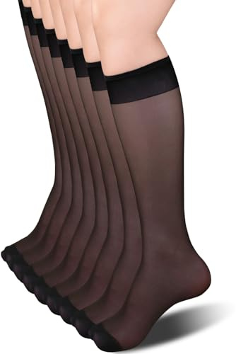 Fangshu 8 Pack Kniestrümpfe Damen, 15 DEN Reißfest Nylonstrümpfe Damen Transparente Feinkniestrümpfe Seidig Nylon Socken