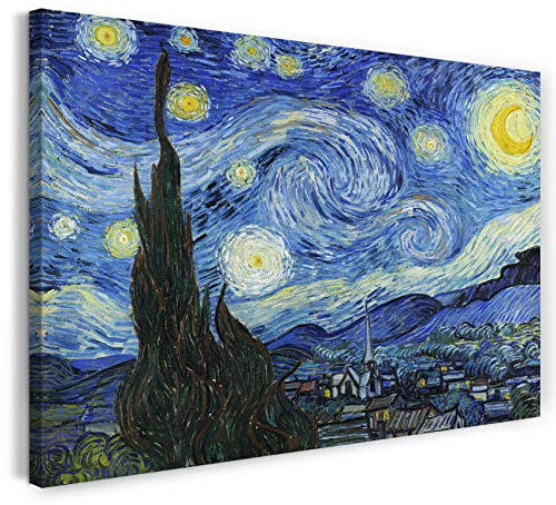 Printed Paintings Hochwertiges Leinwandbild auf Keilrahmen (100x70cm): Vincent van Gogh - Die Sternennacht (1889)