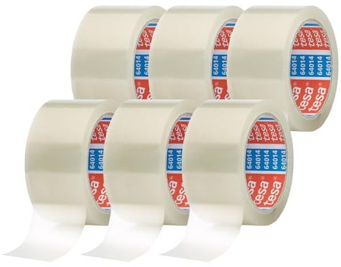 tesa tesapack 64014 Paketklebeband - geräuscharmes Paketband zum Verpacken von Paketen und Versandkartons - Transparent - 6 Rollen Klebeband - je 66 m x 50 mm