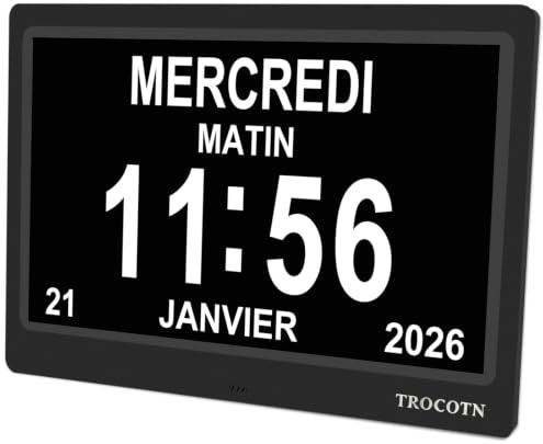TROCOTN Demenz Uhr Senioren Digitale Uhr Tagesuhr Großes Display Wecker Wanduhr (Schwarz,10 Zoll)