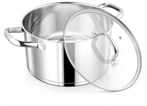 Homikit Kochtopf, 22cm Edeastahl Nudeltopf Suppentopf mit Glasdeckel, 4,7L | Suppentopf Fleischtopf Induktion mit 3-Lagen Böden für alle Herdarten Geeignet, Unbeschichtet & Spülmaschinenfest