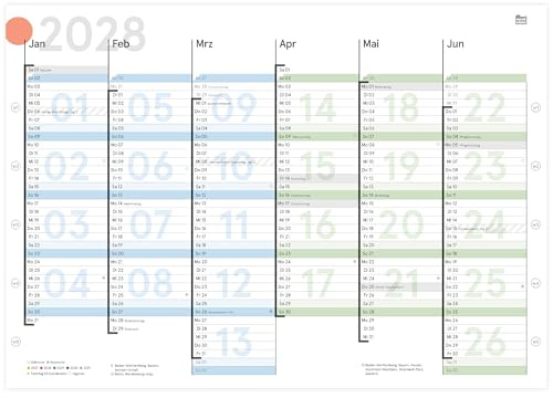weekview Tafelkalender 2028 mit genialer Wochenstruktur DIN A4 farbig, Tafelplaner mit Feiertagen, Jahreskalender, Wandkalender | 12 Monate mit klarer Kalenderwoche