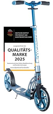 Six Degrees Aluminium Scooter mit Klappmechanismus u. Ständer, 205 mm, höhenverstellbar, GS-geprüft, blau, TESTSIEGER
