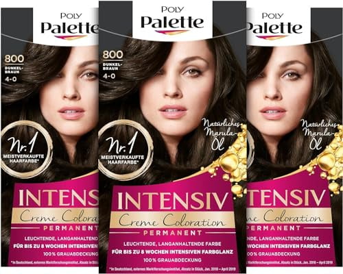 Palette Schwarzkopf Intensiv Creme Coloration hochwertige Haarfarbe 800/4-0 Dunkelbraun, 3er Pack (3 x 115 ml)