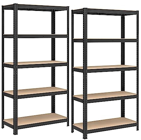 SONGMICS Schwerlastregal, 2er Set, Kellerregal, Lagerregal, 40 x 90 x 180 cm, Regal mit Stahlgestell, jeweils bis 875 kg belastbar, 5 verstellbare Ablagen, schwarz GLR040B02
