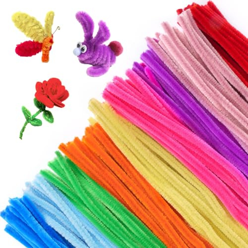 200 Stück Pfeifenreiniger Blumen Set, Pfeifenputzer zum Basteln, 10 Farben Pfeifenreiniger Bastelset, 30cm Lang Pfeifenreiniger Chenilledraht,Bunt Bastelset Pipe Cleaner für DIY Projekte Bastelzubehör