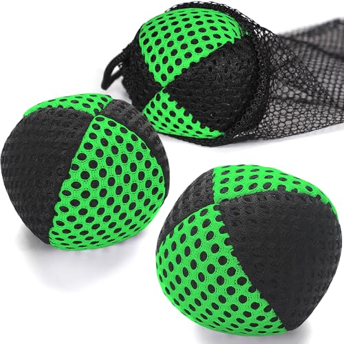oazoxcx Jonglierbälle für Anfänger und Profis，2 Schichten Netz und Tragetasche, Jonglierbälle 3er Set, 62mm jonglierbälle Kinder(Schwarz-Grün)