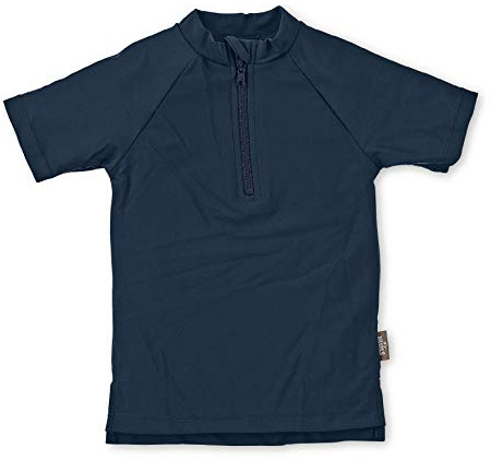 Sterntaler Badeshirt Kurzarm Uni – UV-Schutz 50+ Schwimmshirt – Unisex Beachwear schnelltrocknend – Kinder Rashguard mit Reißverschluss & Kinnschutz – Marine, Größe 116