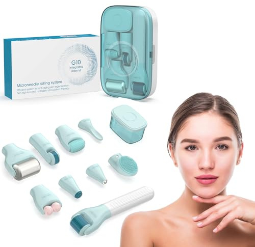 10in1 dermaroller set（0.25mm) mit Gesichtsroller，microneedling roller，gesichtsbürste und mini derma stamp，fur Haut Straffung & Anti Aging，für Gesicht und körper，Bartroller für Bartwuchs & Haarwachstum