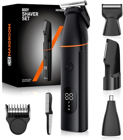 MAXGROOM 4-in-1 Intimrasierer Mann, Wasserdicht Körperrasierer Herren, Wiederaufladbarer Type-C Rasierer Herren Intimbereich, Body Groomer Men, Intim Rasierer Männer für Bart Gesicht Achseln und Hoden