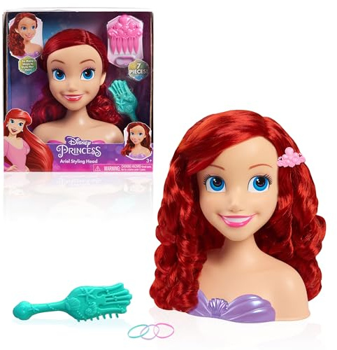 Disney Princess 20 cm Ariel Frisierkopf mit Zubehör, 7-teilig, rotes Haar, Kinderspielzeug ab 3 Jahren von Just Play