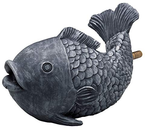 Oase 36777 Wasserspeier Fisch, grau, 24 x 13 x 15,5 cm - Teichfigur aus wetterfestem Polyresin, Sauerstoffversorgung