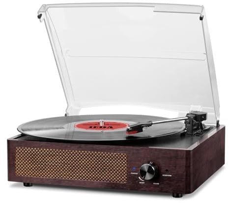 Vinyl Plattenspieler, Bluetooth tragbaren Vinyl Plattenspieler Schallplattenspieler mit 3-Gang 33/45/78 U/min und Eingebauter 2 Stereo Lautsprechern- natürliches Holz