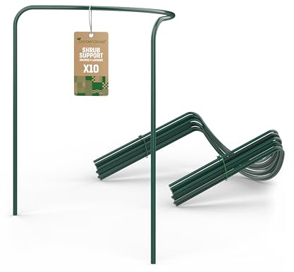 GardenGloss® Strauchstützen aus beschichtetem Stahl (10 Stück) - Staudenhalter halbrund 35cm x 40cm - Blumenstütze für Hortensien und Rosen - Pflanzenstütze aus Stahl