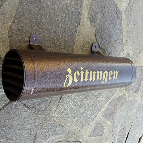 Zeitungsrolle aus Metall Farbe: Kupfer/Bronce/Braun Hammerschlagoptik mit Verschlussgitter Einwurf: Seite wechselbar