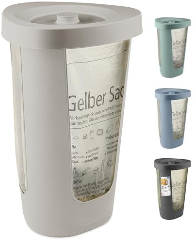 Rotho Fabu Müllsackständer gelber Sack mit Deckel, Kunststoff (PP recycelt), cappuccino, (40.0 x 40.0 x 62.1 cm)