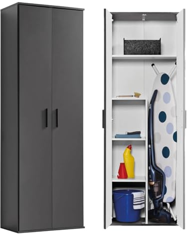mokebo Mehrzweckschrank Besenschrank (60x180 cm) 'Der Lange' Made in Germany aus Holz auch als Haushaltsschrank Putzschrank Vorratsschrank Flurschrank Anthrazit Schwarz