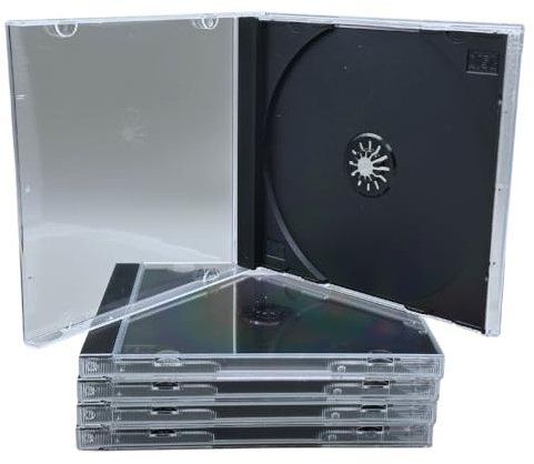shopanize24® Premium CD-Leerhüllen – Jewelcases/Slimcases mit schwarzem Tray – 5.2mm / 10.4mm – für 1 Disc, maschinenfähig, mit Booklet-Halterung (Jewelcase, schwarzes Tray (10,4mm), 5 Leerhüllen)