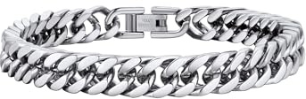 PROSTEEL Herren Armband Edelstahl Panzerkette Armband schwer Glieder Link Kettenarmband 21cm Armkette Armreif, 12mm Breit, silber