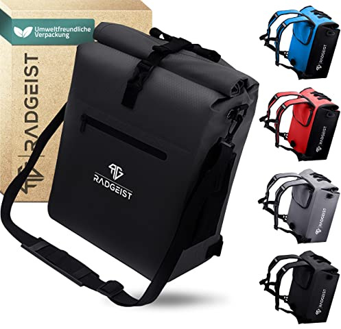RADGEIST 3in1 Fahrradtasche für Gepäckträger - Fahrrad Rucksack - Gepäckträgertasche mit Reflektoren - Umhängetasche - mit Laptopfach - 100% wasserdichte Tasche- 25L - schwarz