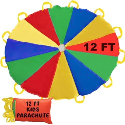 Sonyabecca 3,5m Schwungtuch für Kinder und Familie,Bunt Fallschirm Parachutes Spielzeug (6-12 Kinder)