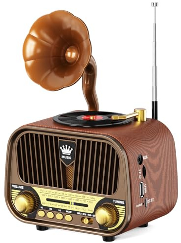 PRUNUS J-190 Retro Radio Klein AM/FM/SW, Nostalgie Radio mit Akku 1800mAh, Kofferradio mit Bluetooth 6.0, Unterstützt USB/TF/AUX Funktion, großem 5-W-Lautsprecher für Büro Zuhause.
