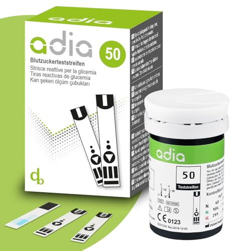adia Blutzuckerteststreifen, 50 Stück, die günstige und einfache Blutzuckermessung zur Blutzucker-Kontrolle bei Diabetes