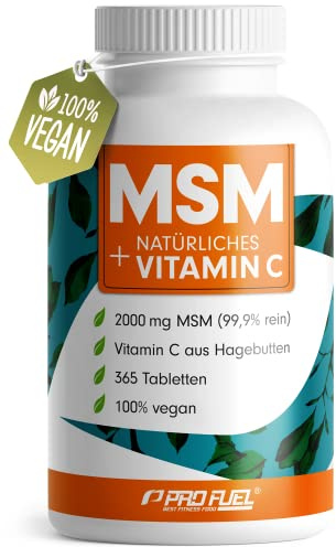 MSM 2000mg pro Tag + natürliches Vitamin C - 365 MSM Tabletten mit Methylsulfonylmethan - kompakteres MSM Pulver als bei MSM Kapseln - hochdosiert mit 1000 mg pro MSM Tab - laborgeprüft mit Zertifikat