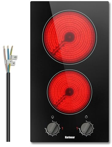 Karinear Herdplatte 2 Kochfelder ohne Stecker, Drehknopf, 3000W Einbau | 30 cm Kochplatten 2er Einfache 9-Stufen-Regelung, leichte Reinigung und sichere Bedienung für kompakte Küchen und Haushalte