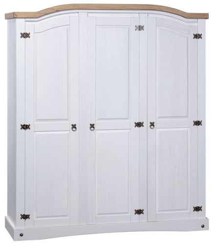 Cozynest Kiefer Kleiderschrank Mexiko-Stil Corona 3 Türen Garderobenschrank Schlafzimmerschrank Dielenschrank Holzschrank Schrank Weiß