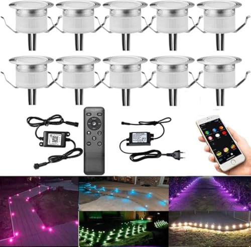 WLAN Bodenstrahler Außen Wasserdicht RGB + Warmweiß 10er Set | Ø31mm | IP67 Wasserdicht, DC12V, App/Alexa-Steuerung, befahrbar, 50.000h Lebensdauer und dimmbar