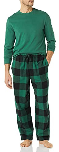 Amazon Essentials Herren-Schlafanzug-Set aus weichem Flanell (erhältlich in Big & Tall), Grün/Büffelkaro, Größe XL