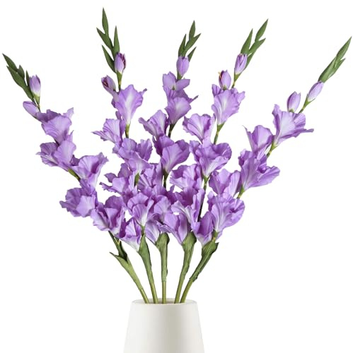 ICBOX Künstliche Gladiolen, lila, 84 cm lang, künstliche Blumen, Gladiolen, 5 Stück, Seidenblumen, künstliche Gladiolen für Zuhause, Hochzeit, Garten, Arrangement, Dekoration