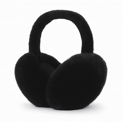 HENKi Mädchen Damen Winter verstellbare Ohrenschützer Gestrickte Kunstpelz Plüsch Ohrenschützer Mode Ohrenwärmer (Schwarz)