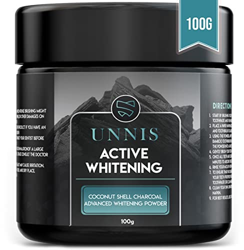 Unnis® Natürliche Kokosnuss Aktivkohle Pulver Zahnaufhellung für Weiße Zähne Bleaching Aktivkohle Zahnpasta Activated Charcoal powder Teeth Whitening