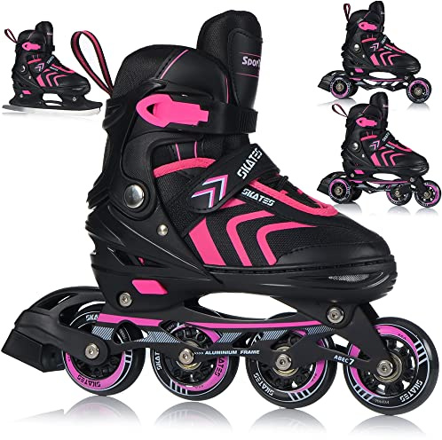 Inliner Skates 4in1 Rollschuhe Inlineskates Schlittschuhe Verstellbar Kinder Erwachsene | ABEC7 Lager | Größen 29-43