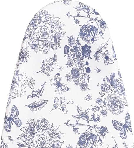 MinoCino Großer Bügelbrettbezug 150x55cm, Breiter Bügelbrettbezug mit 6 mm dickem Filzpolster, Kordelzug, Klettverschlüssen, Blumen- und Schmetterlingsdruck
