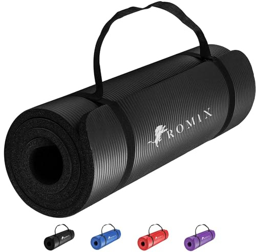 ROMIX Yoga Matte Dicker 10mm, Gymnastikmatte Pro Weichschaum Pad, Sportmatte Fitnessmatte Rutschfest mit Tragegurttasche, Schweißresistent 180X60cm Trainingsmatte, Ideale Yogamatte für Pilates, Gym