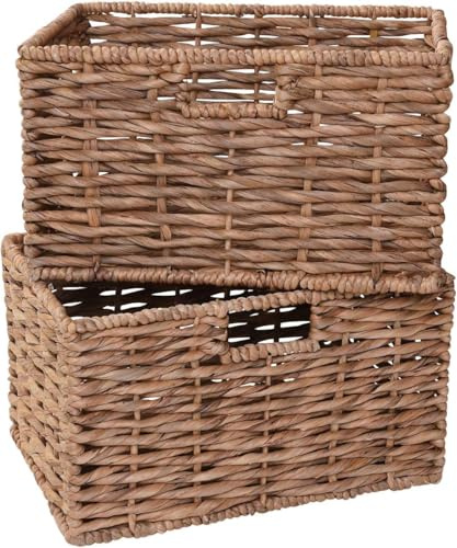 VIVANNO 2er Set Flechtkorb Regalkorb Wasserhyazinthe Billy-Regal Kira Natur | Nachhaltiger Schrankkorb aus Naturmaterial mit Drahtrahmen und Griffen, passgenau fuer Billy-Regale, 20 x 36 x 25 cm