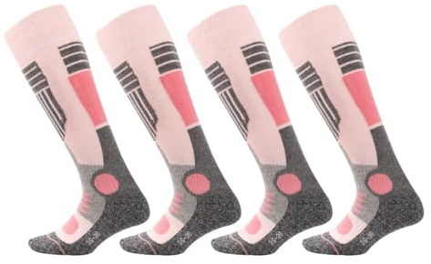 Palleon 4 Paar Damen Skisocken | Thermo Wintersocken mit Polsterung | Warme Kniestrümpfe für Ski, Snowboard, Langlauf & Outdoor (DE/NL/SE/PL, Numerisch, 35, 38, Regular, Regular, mehrfarbig)
