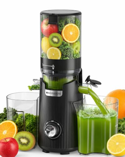 ACOQOOS Entsafter für Ganze Gemüse und Obst 135mm, Breite und Größere Fütterungsröhre, 1,8 L Füllvolumen, Leicht zu Reinigender Slow Juicer mit 2 Gläsern, Elektrische Saftpresse,Obsidianschwarz