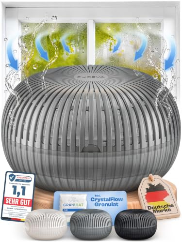 PUREVA Flow Luftentfeuchter ohne Strom mit 450g Granulat [NEUESTE FORMEL] | Raumentfeuchter ohne Strom mit Entfeuchter Granulat - Raumluftentfeuchter - Feuchtigkeitsabsorber für ein optimales Wohnklima