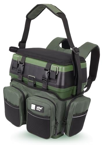Zite Fishing [Multi Angelkoffer-Rucksack & Sitz-Kiepe in 1] Angeltasche inklusive 4x Tackle-Angelbox für Angelzubehör im Deckel, Angeltasche mit Boxen Angel Tasche Angeltaschen Angelrucksack mit Boxen