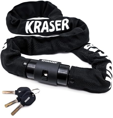 KRASER KR620 Fahrradschloss Fahrrad Kettenschloss mit wasserdichter Abdeckung 360 Grad Drehbares Verriegelungskopf Sehr Hoch KettenSchloss Fahrrad Universal 3 Schlüssel 6mm 100cm Schwarz