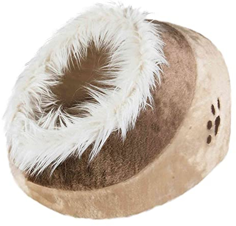 TRIXIE Katzenhöhle Minou, waschbar – 41 x 30 x 50 cm, beige/braun | Gemütlicher Rückzugsort mit herausnehmbarem Kissen – für Katzen, kuschelig, pflegeleicht und angenehm weich